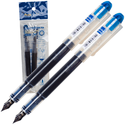 Set 2 stilouri de unica folosinta cu penita M, cerneala albastru inchis si corp transparent, 13.5 CM